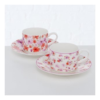 Zestaw 2 filiżanek ze spodkiem z porcelany kostnej Boltze Rosella