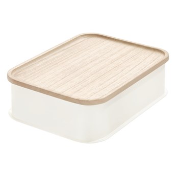 Biały pojemnik z pokrywką z drewna paulownia iDesign Eco, 21,3x30,2 cm