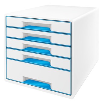 Biało-niebieski pojemnik z szufladami Leitz WOW CUBE, 5 szufladek