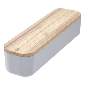 Szary pojemnik z pokrywką z drewna paulownia iDesign Eco, 9x36,5 cm
