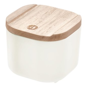 Biały pojemnik z pokrywką z drewna paulownia iDesign Eco, 9x9 cm