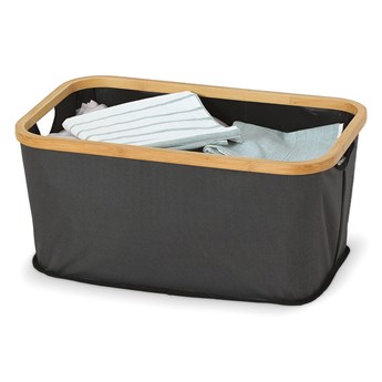 Antracytowy materiałowy kosz na pranie z bambusową krawędzią Domopak Hamper, 54x34 cm