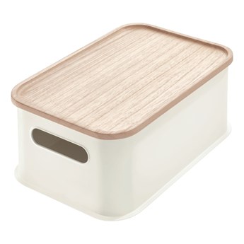 Biały pojemnik z pokrywką z drewna paulownia iDesign Eco Handled, 21,3x30,2 cm