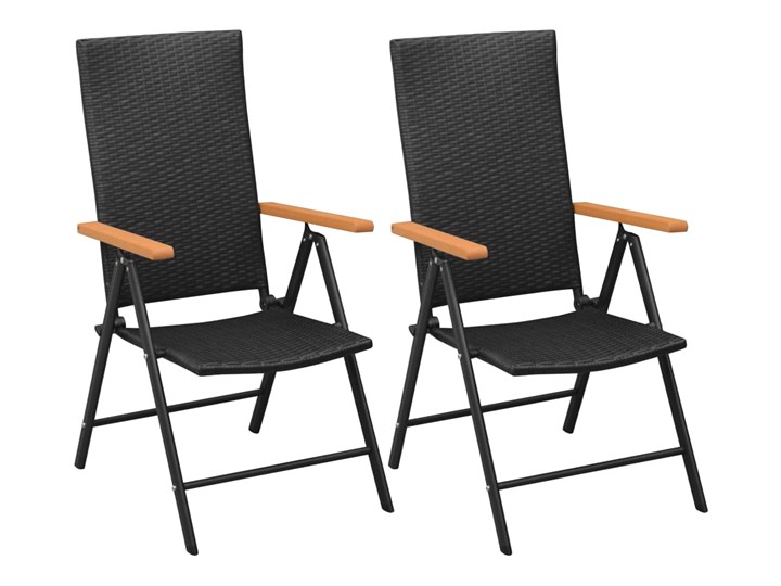 vidaXL Sztaplowane krzesła ogrodowe, 2 szt., polirattan, czarne Aluminium Krzesło składane Krzesło z podłokietnikami Kolor Czarny