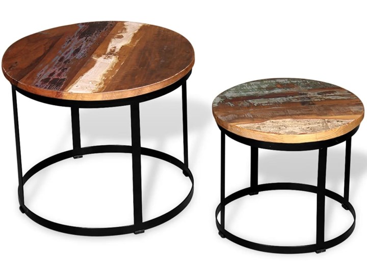 vidaXL Dwa stoliki do kawy z odzyskanego drewna, okrągłe, 40 i 50 cm Zestaw stolików Wysokość 41 cm Metal Wysokość 35 cm Drewno Rodzaj nóg Płozy