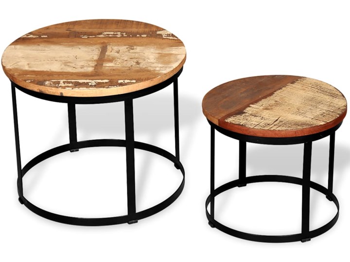 vidaXL Dwa stoliki do kawy z odzyskanego drewna, okrągłe, 40 i 50 cm Drewno Wysokość 35 cm Wysokość 41 cm Zestaw stolików Metal Styl Industrialny
