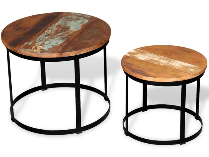 vidaXL Dwa stoliki do kawy z odzyskanego drewna, okrągłe, 40 i 50 cm Wysokość 41 cm Drewno Metal Zestaw stolików Wysokość 35 cm Styl Industrialny