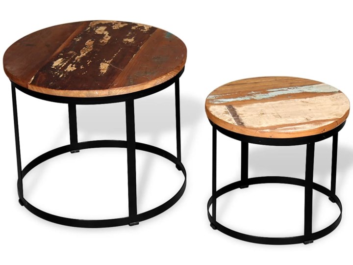 vidaXL Dwa stoliki do kawy z odzyskanego drewna, okrągłe, 40 i 50 cm Zestaw stolików Wysokość 35 cm Drewno Wysokość 41 cm Metal Styl Industrialny