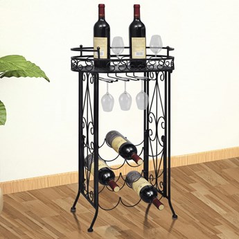 vidaXL Metalowy stojak na 9 butelek wina ze stolikiem i wieszakami
