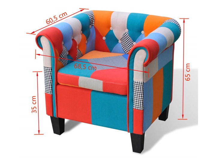 vidaXL Fotel patchworkowy Drewno Fotel klubowy Tworzywo sztuczne Szerokość 61 cm Tkanina Kategoria Fotele do salonu