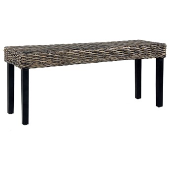 vidaXL Ławka, 110 cm, czarna, rattan kubu i lite drewno mango