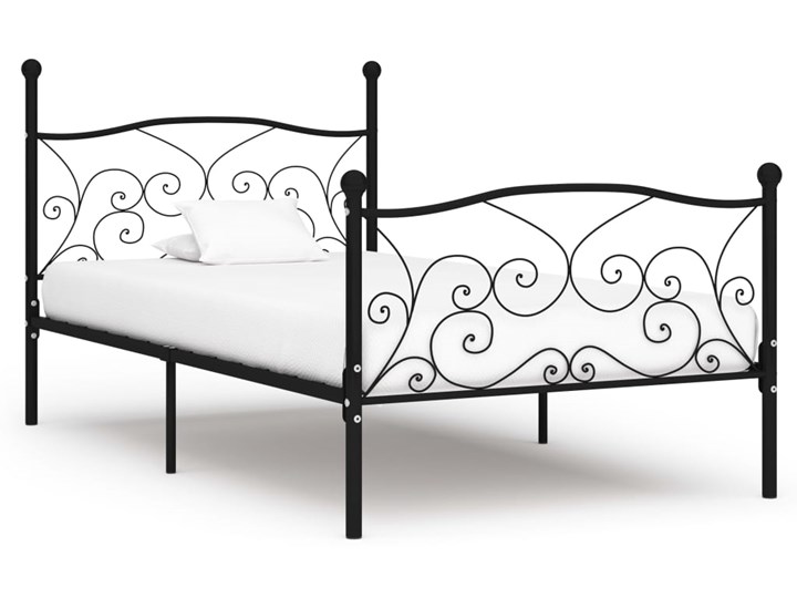 vidaXL Rama łóżka ze stelażem z listw, czarna, metalowa, 90 x 200 cm Łóżko metalowe Zagłówek Z zagłówkiem
