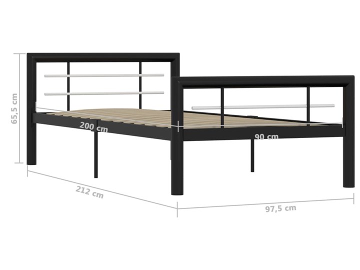 vidaXL Rama łóżka, czarno-biała metalowa, 100 x 200 cm Liczba miejsc Jednoosobowe Łóżko metalowe Rozmiar materaca 100x200 cm