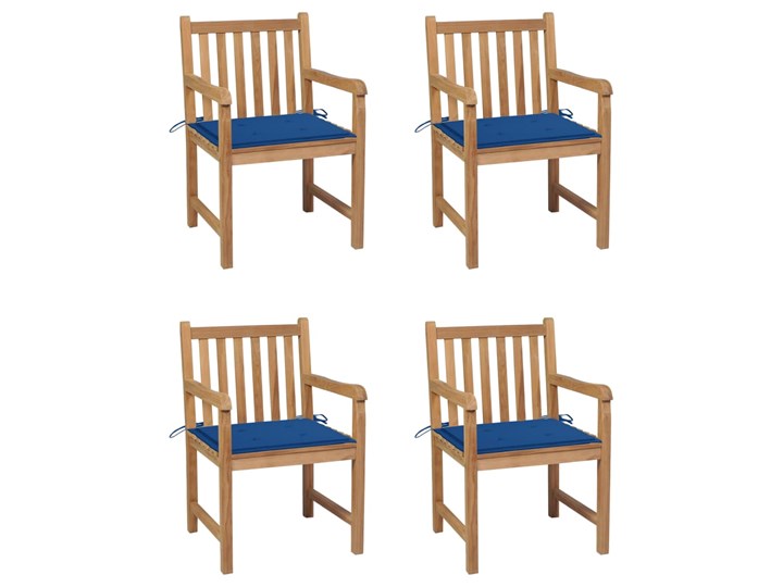 vidaXL Krzesła ogrodowe, 4 szt., kobaltowe poduszki, drewno tekowe Krzesło z podłokietnikami Tworzywo sztuczne Kolor