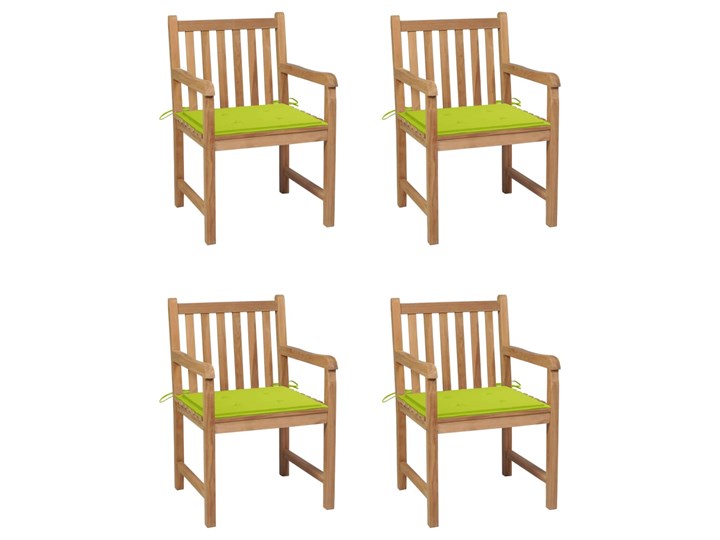vidaXL Krzesła ogrodowe, 4 szt., jasnozielone poduszki, drewno tekowe Tworzywo sztuczne Krzesło z podłokietnikami Kolor Zielony
