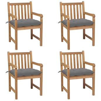vidaXL Krzesła ogrodowe z szarymi poduszkami, 4 szt., drewno tekowe