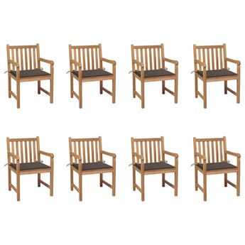 vidaXL Krzesła ogrodowe, 8 szt., poduszki taupe, drewno tekowe