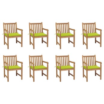 vidaXL Krzesła ogrodowe 8 szt., z jasnozielonymi poduszkami, tekowe