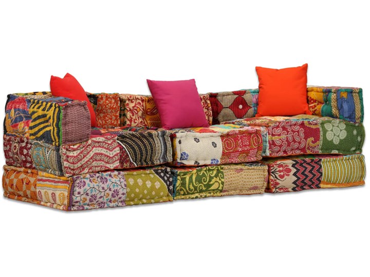 vidaXL Puf modułowy, 3-osobowy, patchwork, tkanina Szerokość 200 cm Głębokość 70 cm Głębokość 140 cm Modułowe Funkcje Z funkcją spania