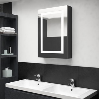 vidaXL Szafka łazienkowa z lustrem i LED, lśniąca czerń, 50x13x70 cm