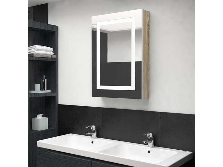 vidaXL Szafka łazienkowa z lustrem i LED, biel i dąb, 50x13x70 cm Płyta MDF Szerokość 50 cm Szafki Drewno Wiszące Głębokość 13 cm Szkło Kategoria Szafki stojące