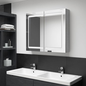 vidaXL Szafka łazienkowa z lustrem i LED, szarość betonu, 80x12x68 cm