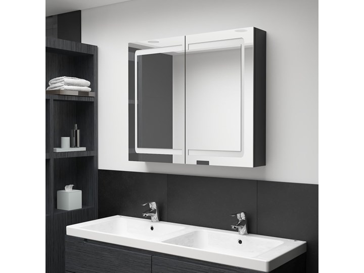 vidaXL Szafka łazienkowa z lustrem i LED, lśniąca czerń, 80x12x68 cm Płyta MDF Szkło Wiszące Szafki Kategoria Szafki stojące Rodzaj frontu Drzwiczki