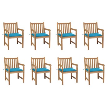 vidaXL Krzesła ogrodowe, 8 szt., niebieskie poduszki, drewno tekowe