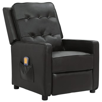 vidaXL Rozkładany fotel masujący, błyszczący czarny, sztuczna skóra