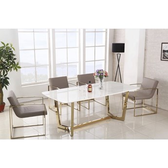 Ekskluzywny stół biało złoty marmurowy syntetyk Kenton 160 / 90