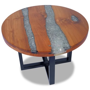 vidaXL Stolik kawowy z drewna tekowego i żywicy, okrągły, 60 cm