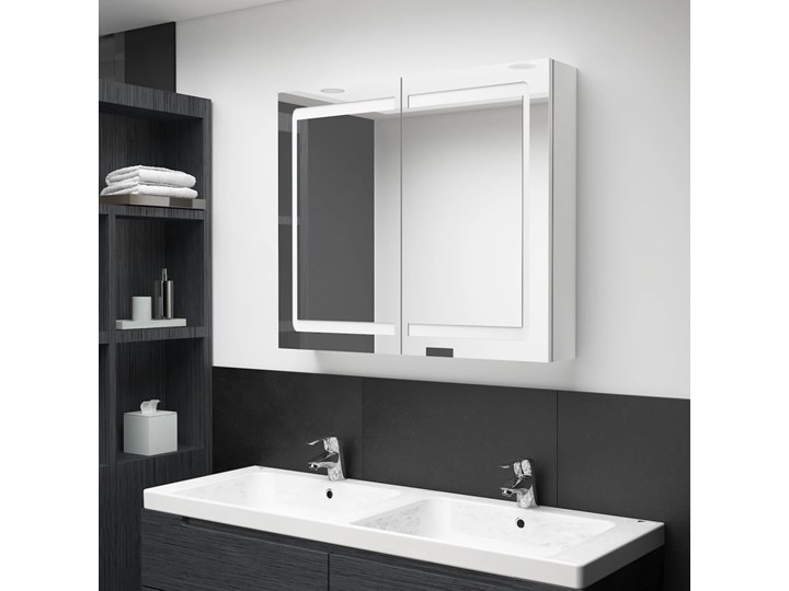 vidaXL Szafka łazienkowa z lustrem i LED, lśniąca biel, 80x12x68 cm