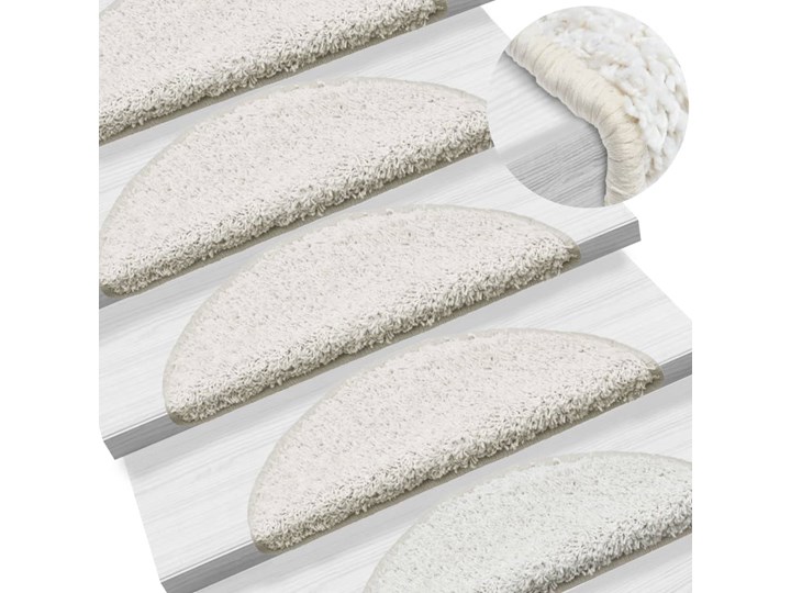 vidaXL Nakładki na schody, 15 szt., 65 x 25 cm, białe 25x65 cm Kategoria Dywany Nakładki schodowe Nieregularny Syntetyk Kolor Biały