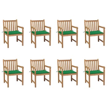 vidaXL Krzesła ogrodowe 8 szt., z zielonymi poduszkami, drewno tekowe