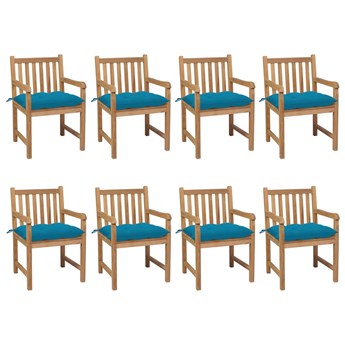 vidaXL Krzesła ogrodowe z kobaltowymi poduszkami, 8 szt., tekowe