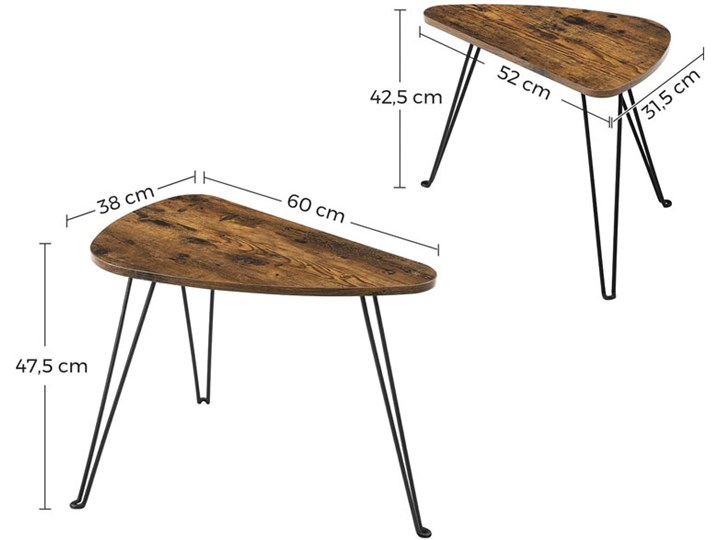 Komplet 2 sztuk stolików kawowych do salonu - Cino Szerokość 38 cm Szerokość 32 cm Długość 60 cm Metal Wysokość 48 cm Drewno Zestaw stolików Wysokość 45,5 cm Stal Długość 32 cm Kategoria Stoliki i ławy