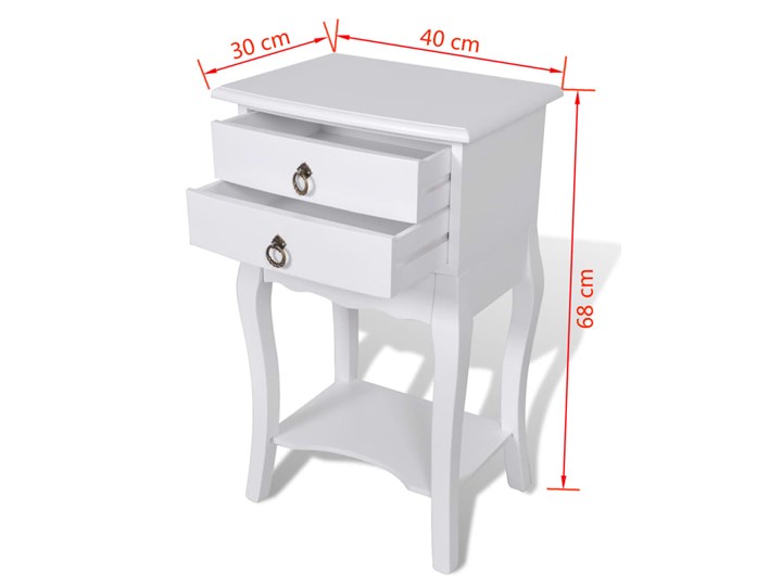 vidaXL Szafka nocna z 2 szufladami, biała Płyta laminowana Drewno Sosna Szerokość 40 cm Płyta MDF Głębokość 30 cm Wysokość 68 cm Nocne Pomieszczenie Sypialnia