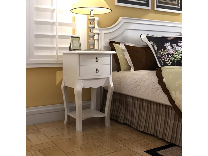 vidaXL Szafka nocna z 2 szufladami, biała Płyta laminowana Szerokość 40 cm Wysokość 68 cm Pomieszczenie Salon Sosna Głębokość 30 cm Płyta MDF Nocne Drewno Typ Nocne