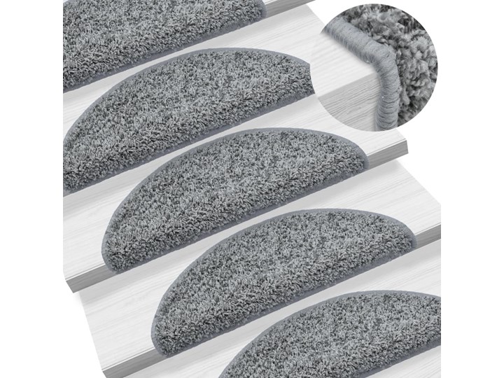 vidaXL Nakładki na schody, 15 szt., 65 x 25 cm, szare Nieregularny 25x65 cm Wzór Jednobarwny Nakładki schodowe Syntetyk Kolor Szary