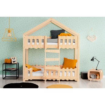 Drewniane łóżko piętrowe domek z barierkami - Marion 3X