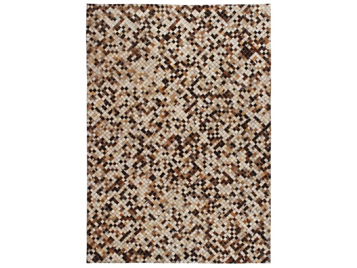 vidaXL Patchworkowy dywan ze skóry bydlęcej, 80x150 cm, brązowo-biały Dywany Prostokątny Wełna Skóra Kolor Brązowy