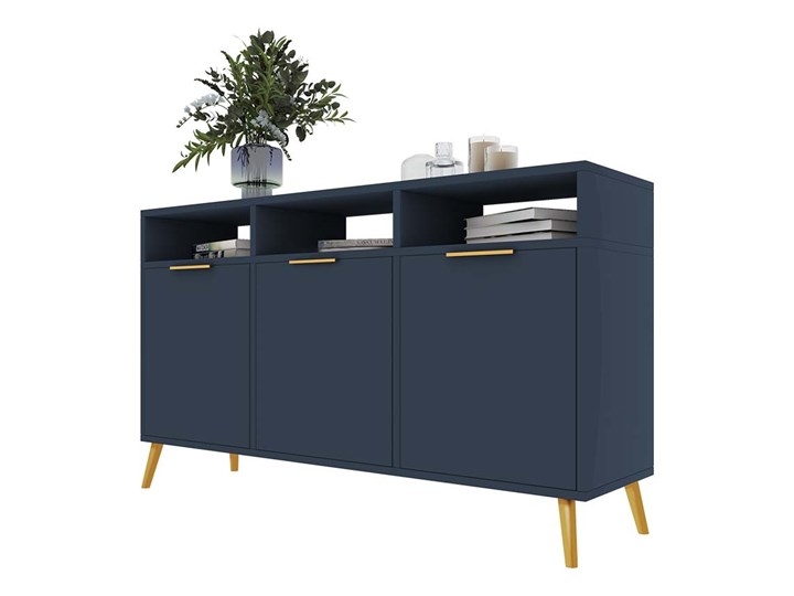SELSEY Komoda Lerna granatowa Płyta MDF Szkło Styl Minimalistyczny