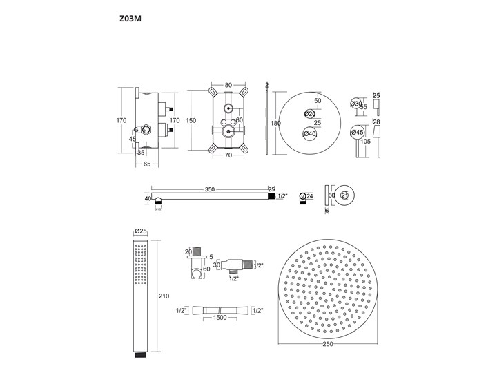 Prysznicowy zestaw podtynkowy Corsan Z03MBL czarny Wyposażenie Z słuchawką
