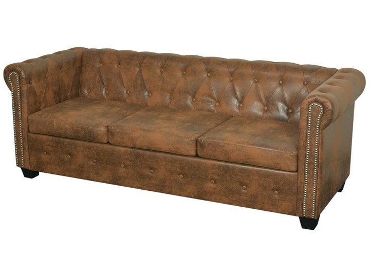 vidaXL Trzyosobowa sofa Chesterfield ze sztucznej skóry, brązowa Boki Z bokami Szerokość 200 cm Typ Pikowane