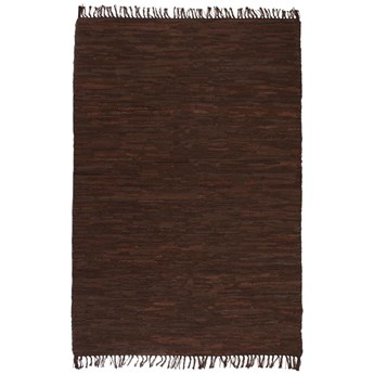 vidaXL Ręcznie tkany dywanik Chindi, skóra, 120x170 cm, brązowy