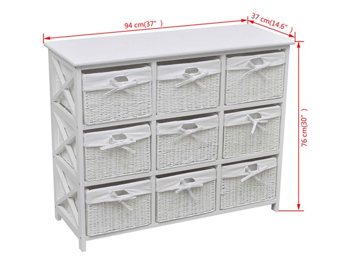 vidaXL Szafka z koszykami, biała Drewno Stojące Kolor Biały Wysokość 76 cm Płyta MDF Szerokość 94 cm Uniwersalne Głębokość 37 cm Płyta laminowana Tworzywo sztuczne Kategoria Szafki i regały