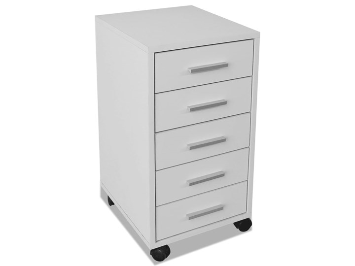 vidaXL Szafka biurowa z kółkami i 5 szufladami, w kolorze białym Szerokość 33 cm Na kółkach Uniwersalne Wysokość 63 cm Płyta laminowana Płyta MDF Głębokość 38 cm Płyta meblowa Metal Styl Nowoczesny