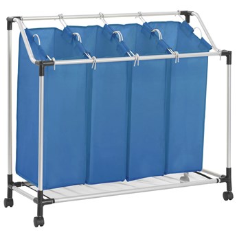 vidaXL Sortownik na pranie z 4 pojemnikami, niebieski, stalowy