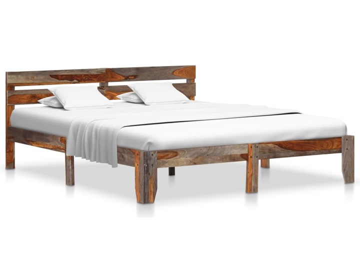 vidaXL Rama łóżka, lite drewno sheesham, 140x200 cm Łóżko drewniane Zagłówek Z zagłówkiem