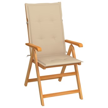 vidaXL Krzesło ogrodowe z beżowymi poduszkami, drewno tekowe